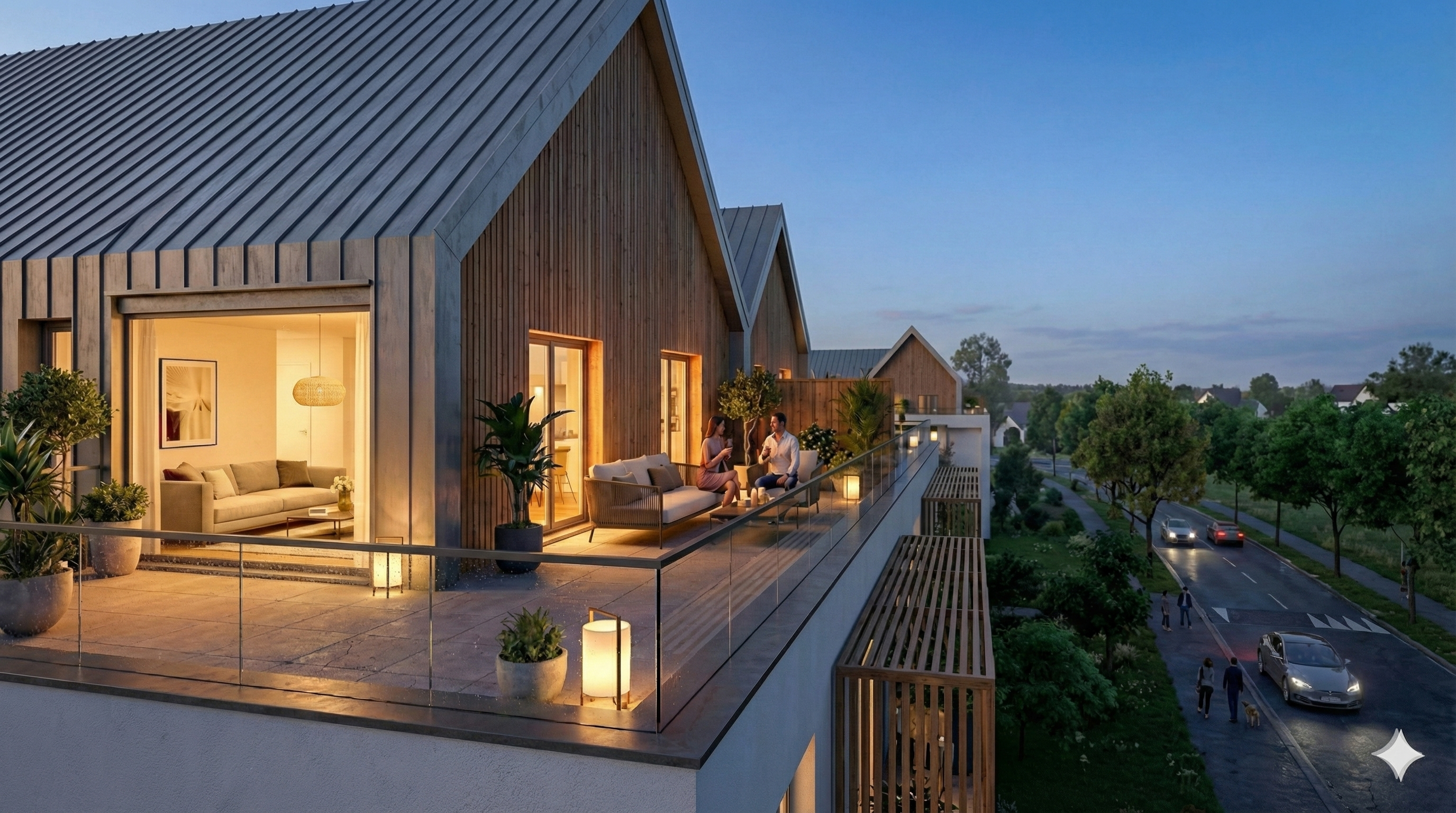 Architecture extérieure et balcons de la résidence L'Orée Blanche